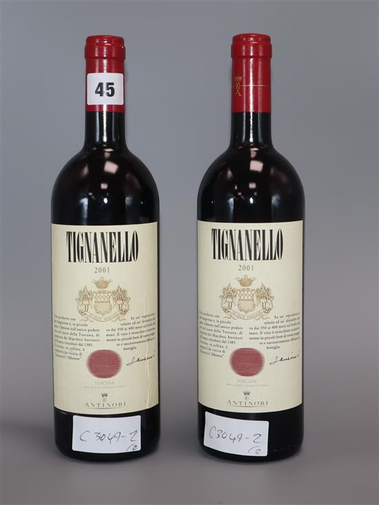 Two bottles of Antinon Toscana Tignanello 2001